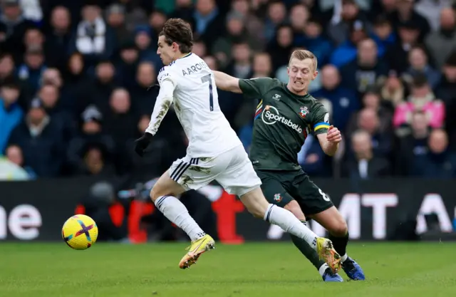 Leeds United's Brenden Aaronson in action against Southampton