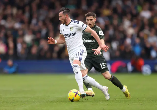 Leeds midfielder Jack Harrison in action against Southampton