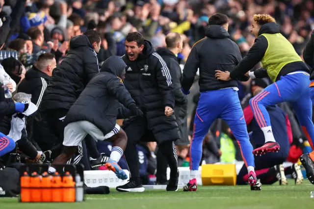 Leeds coach Javi Gracia celebrates at Elland Road