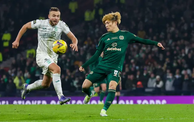 Celtic's Kyogo Furuhashi scores against Hibernian