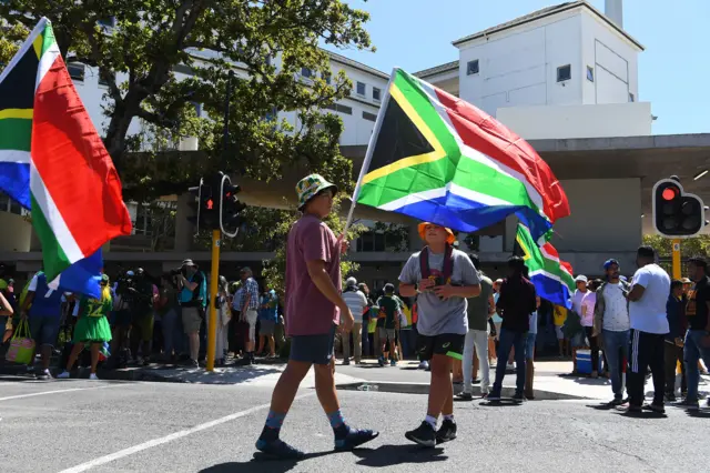 South Africa fans arrive at the Women's T20 World Cup final