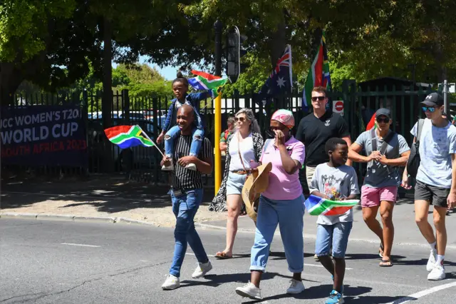 South Africa fans arrive at the Women's T20 World Cup final