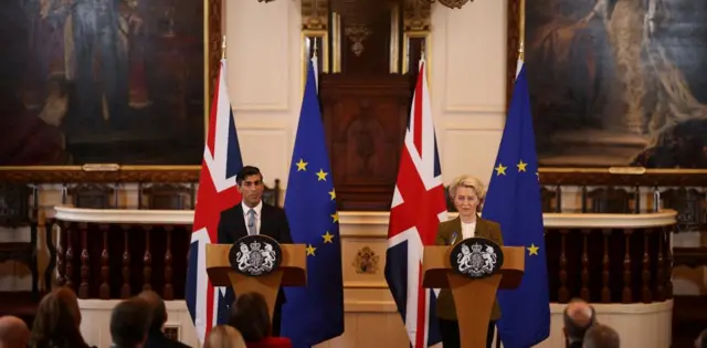 Rishi Sunak and Ursula von der Leyen speak to the media