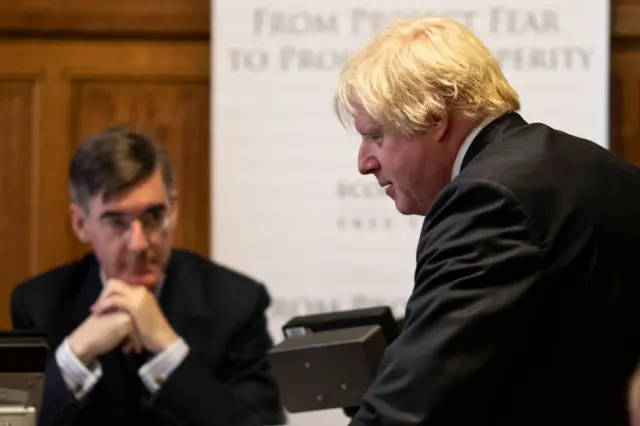 File image of Jacob-Rees Mogg and Boris Johnson