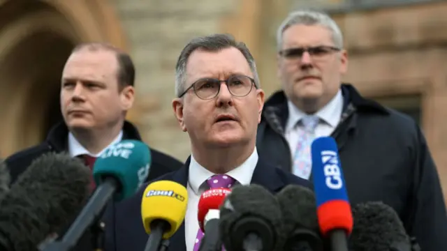 DUP leader Sir Jeffrey Donaldson with his party colleagues spoke to reporters after talks with the PM last week