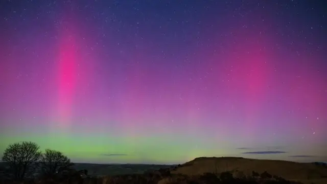 A kaleidoscope of colours was cast over the Brecon Beacons in south Wales