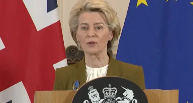 Ursula von der Leyen speaks to the media