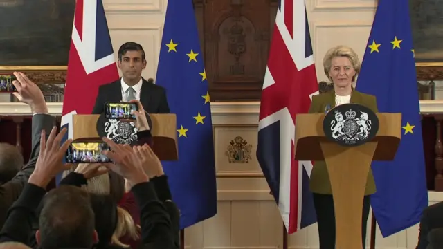 A press conference by Rishi Sunak and Ursula von der Leyen