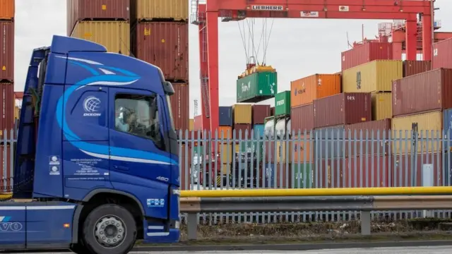 A truck at a port in Northern Ireland