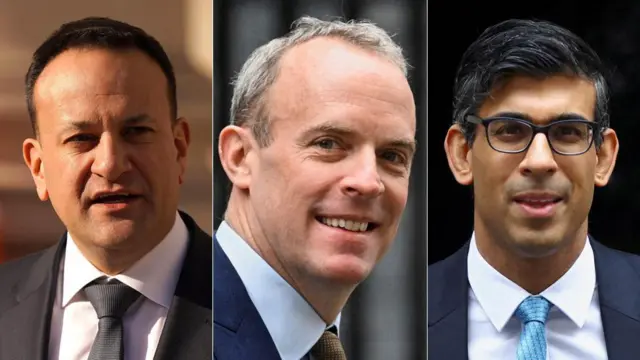 A composite image showing Leo Varadkar, Dominic Raab and Rishi Sunak