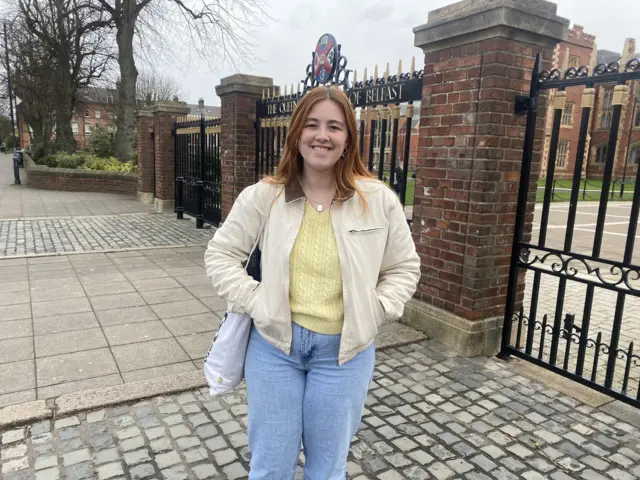 Jodie outside Queen's University Belfast