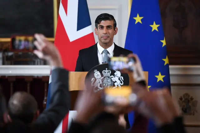 Prime Minister Rishi Sunak at a press conference.