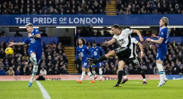 Joao Palhinha has a shot for Fulham