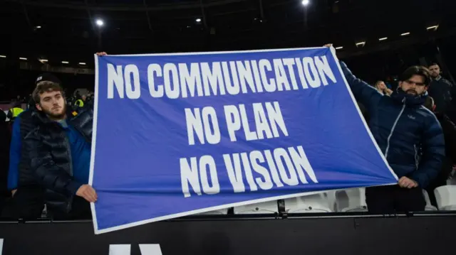 Everton fans with banner