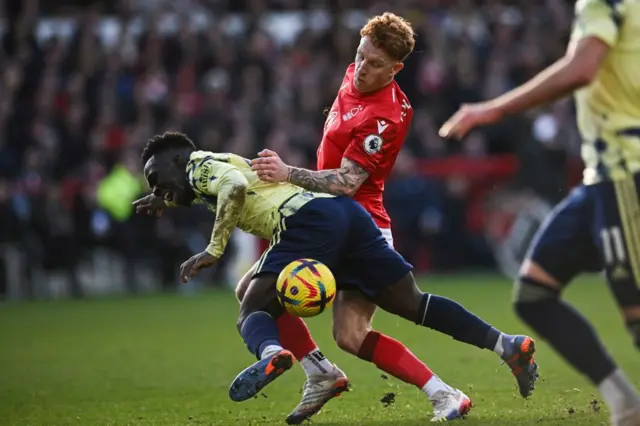 Jack Colback tackles Wilfried Gnonto