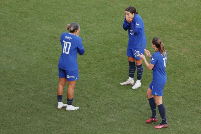 Lauren JAmes and Sam Kerr celebrate James' goal