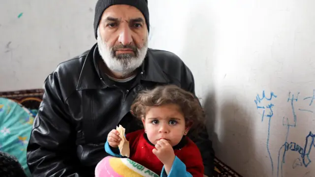 Toddler Raghad Ismail with her uncle