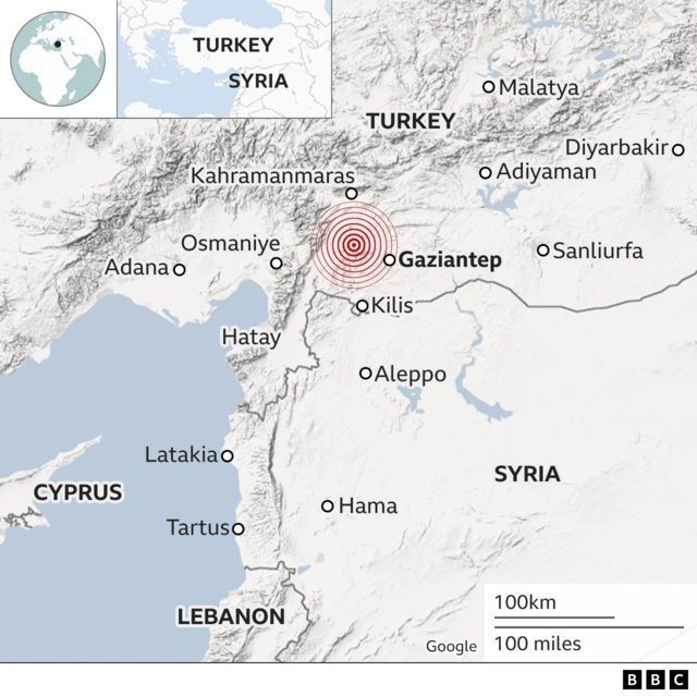 Map of earthquake's epicentre