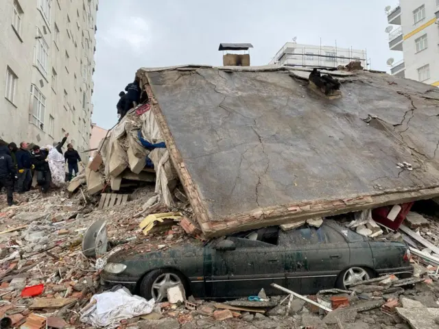 A crushed car in Diyarbakir, Turkey