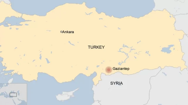 Map showing the epicentre of the February 2023 earthquake in Turkey