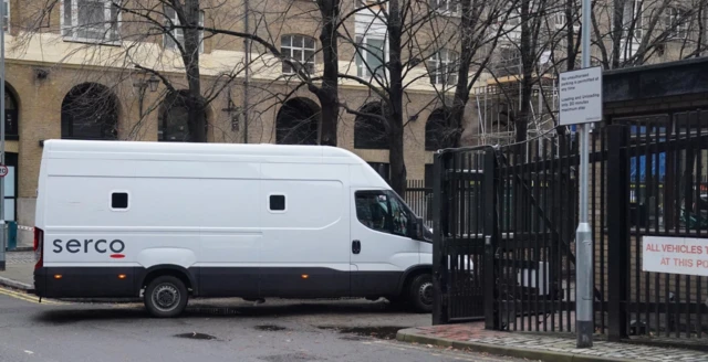 A prison van carries David Carrick into Southwark Crown Court in January