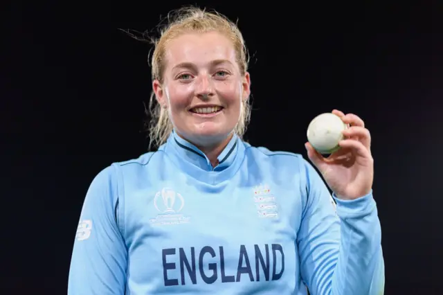 England's Sophie Ecclestone celebrates taking 6-36 against South Africa in the semi-finals of the 2022 World Cup