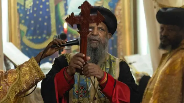 Patriarch of the Ethiopian Orthodox Tewahedo Church prays at Saint Mary Church in Addis Ababa