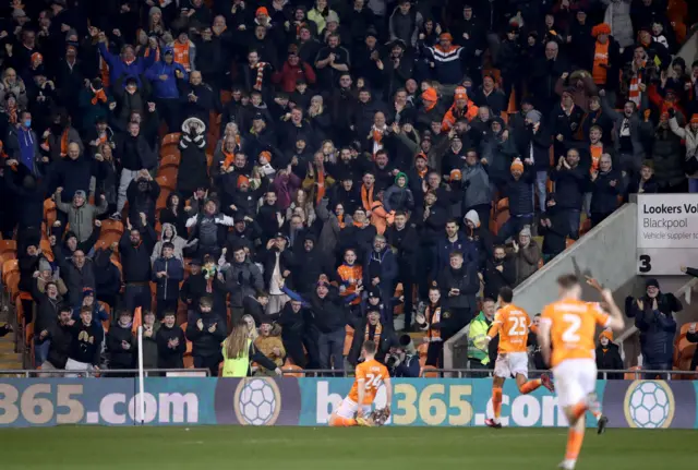 Blackpool celebrate equalising against Huddersfield