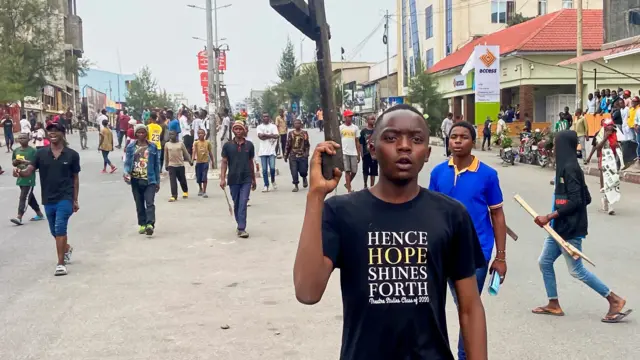 Congolese demonstrators attend a protest against the East African Community (EAC), in Goma