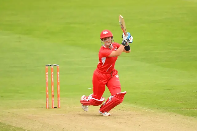 England's Alice Capsey plays a shot during the Commonwealth Games match against South Africa