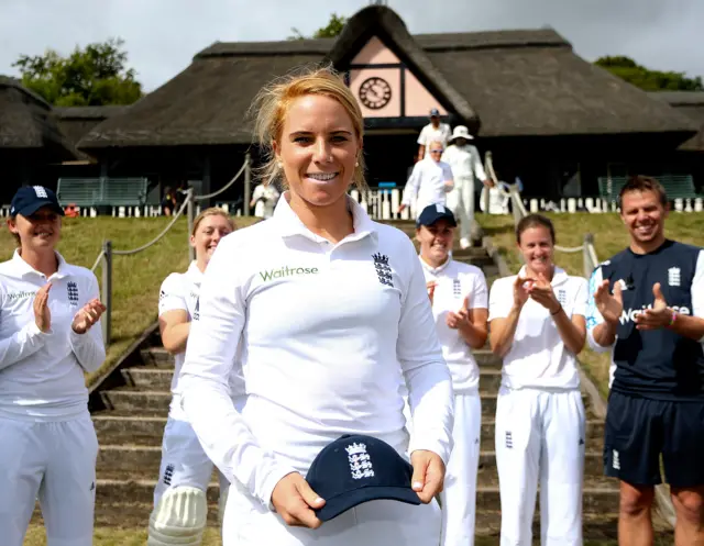 Lauren Winfield-Hill after receiving her Test cap ahead of the Ashes Test in 2013