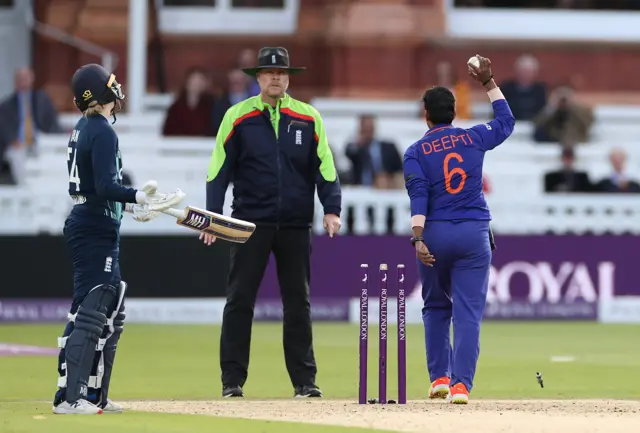 India's Deepti Sharma Mankad's England's Charlie Dean at Lord's