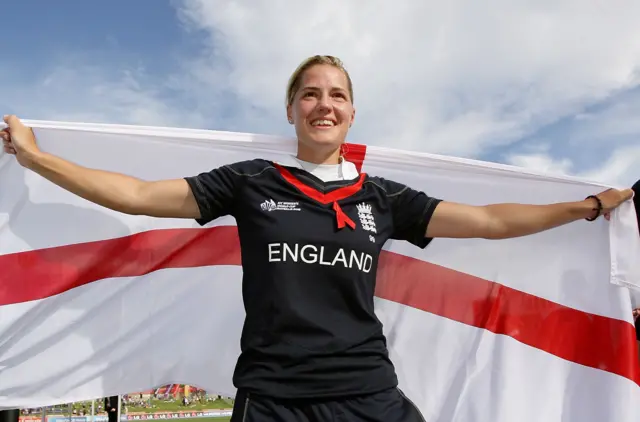 England's Katherine Brunt celebrates winning the 2009 50-over World Cup