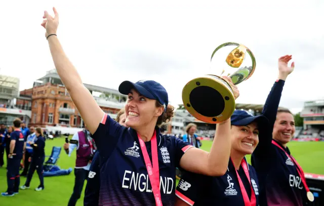 England's Nat Sciver-Brunt celebrates winning the 2017 Women's World Cup against India