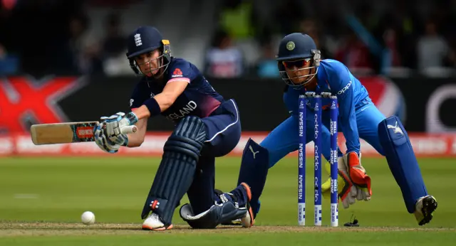 England's Lauren Winfield-Hill plays a shot against India in the 2017 Women's World Cup final