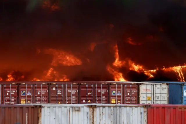 Fires burning at Iskenderun Port in Turkey