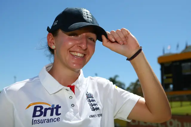 England bowler Kate Cross after receiving her Test cap ahead of the Ashes Test in January 2014