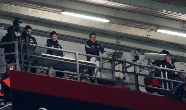 Fulham manager Marco Silva is seen in the TV gantry at the Stadium of Light