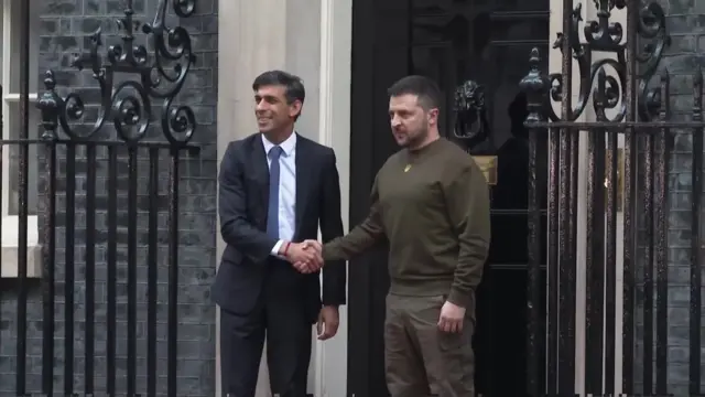 Sunak and Zelensky shake hands outside Number 10