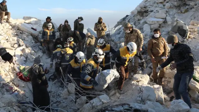 Rescue workers in Idlib, Syria