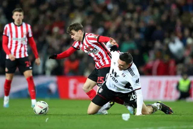 Fulham's Joao Palhinha in action with Sunderland's Edouard Michut