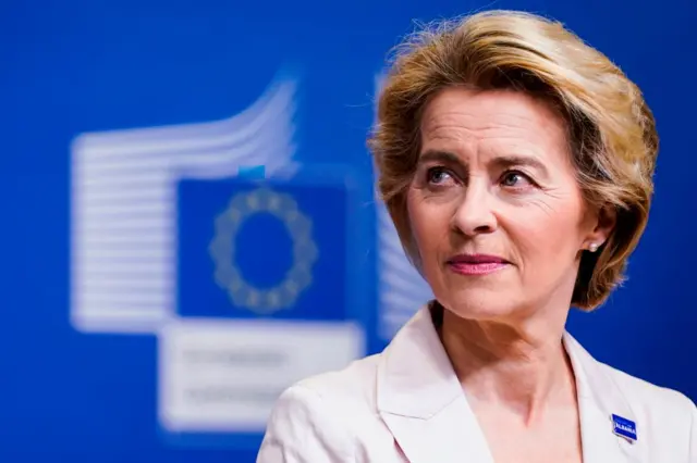 European Commission President Ursula von der Leyen holds a press conference in Brussels, on February 17, 2020