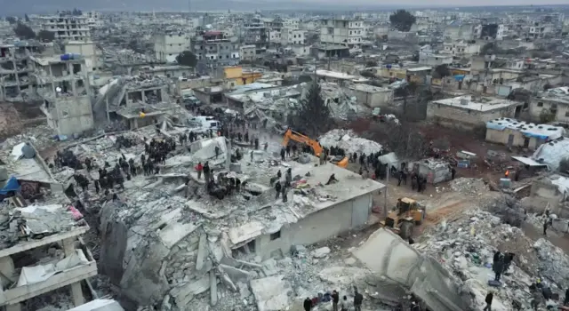 Damaged buildings and rescue operations in Aleppo, in the aftermath of Monday's earthquake