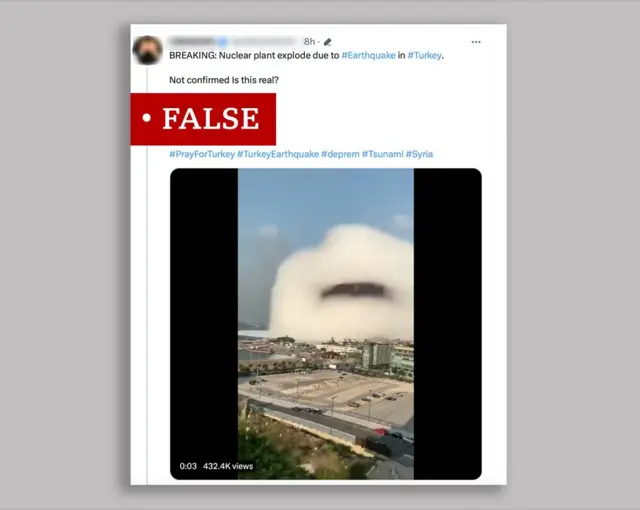 Image showing tweet of Beirut blast which Twitter user claimed showed a nuclear plant in Turkey exploding.