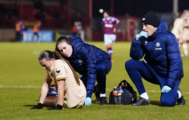 Chelsea's Fran Kirby goes down injured in Conti Cup semi-final v West Ham