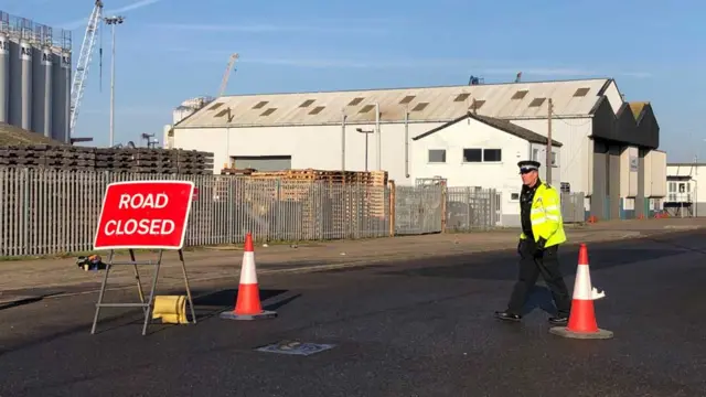 Police at exclusion zone in Great Yarmouth