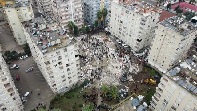 Collapsed buildings in Osmaniye, Turkey