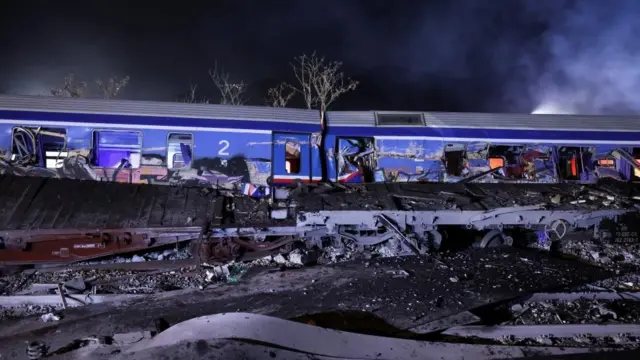 A damaged train in Greece