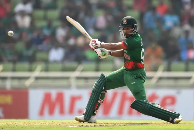 Najmul Hossain Shanto plays a shot during the 1st One Day International match between Bangladesh and England at Sher-e-Bangla National Cricket Stadium