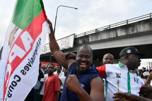 Supporters celebrate in Lagos